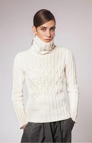 Cashmere & Merino wool Polo Neck with Cross Cable